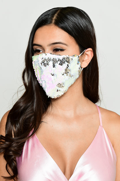 Reversible Sequin Face Mask - Iridescent/Silver