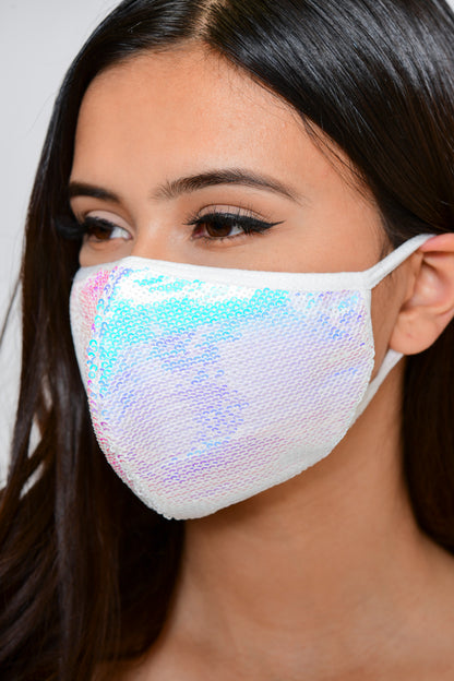 Sequin Face Mask - Iridescent White
