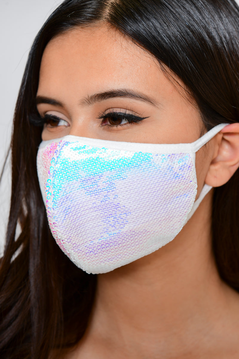 Sequin Face Mask Iridescent White Style Sapphire