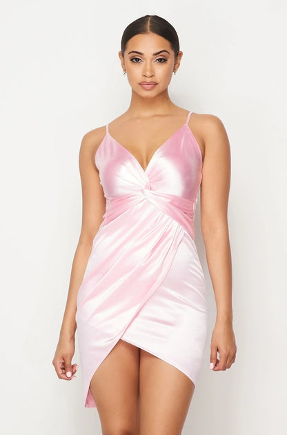 Emerie Satin Cocktail Dress - Pink